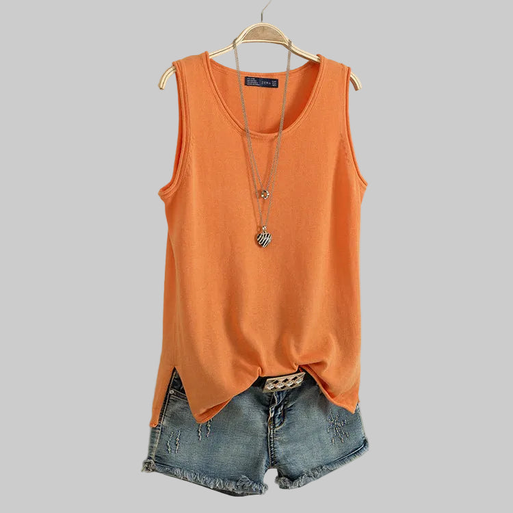 Women’s Everyday Scoop-Neck Tank in Orange – Sleeveless Relaxed Fit, Side Slits, Sizes M–2XL | The Pretty Pistol