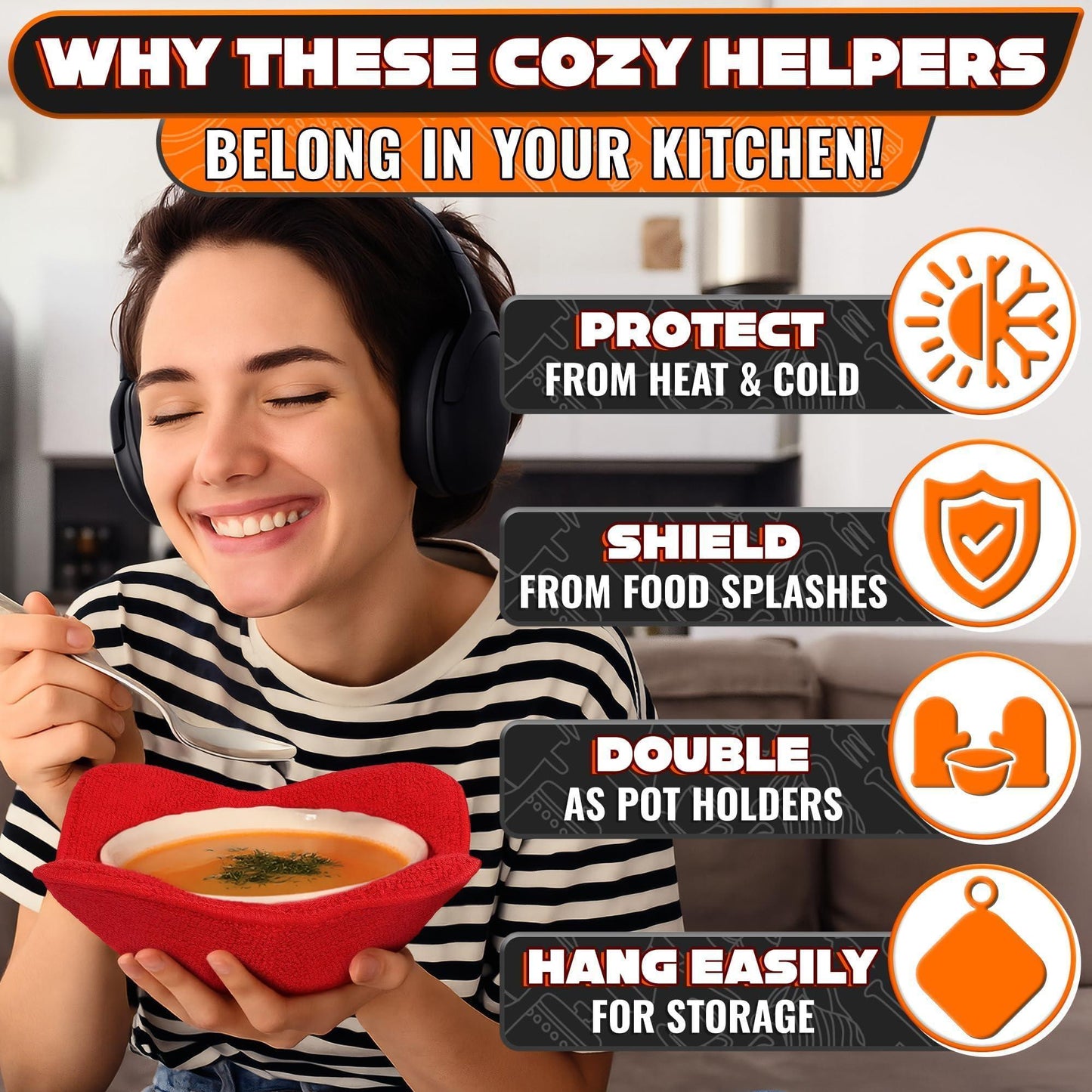 6 Pcs Soup Bowl Holders for Hot Food Heat Resistant Fabric Soup Cozy Bowl Warmer Holder for Kitchen Fits Standard Dishes up to 6.5  & Plates 7.1  – Washable & Reusable  Safe Handling & Trivet Use