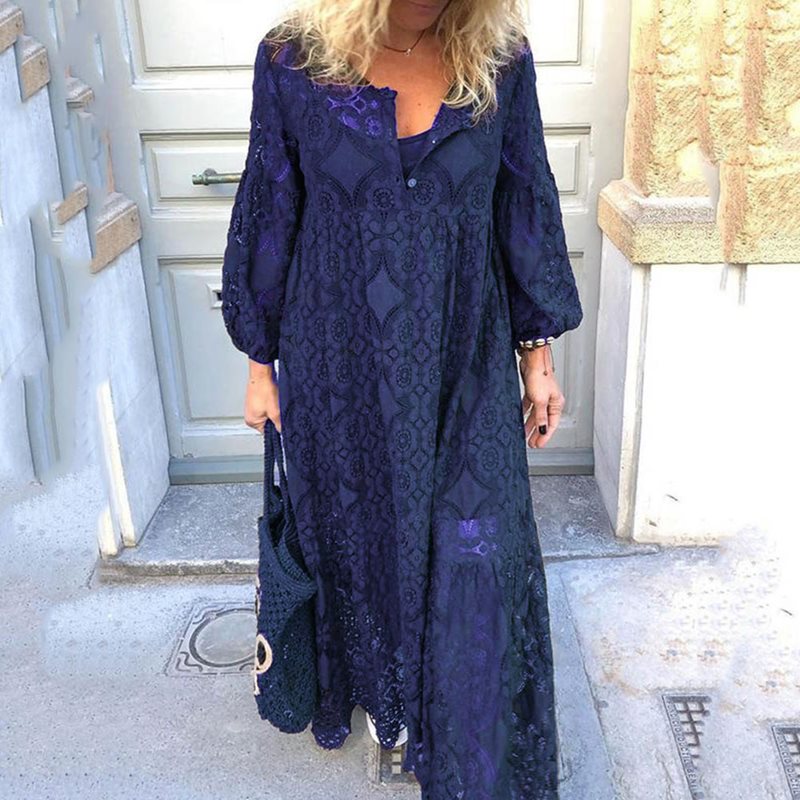 Lace-Trimmed Plus Size Long Sleeve Dress