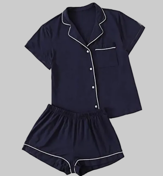 Modal Pajama Shorts Set in Navy Short Sleeve Sizes S-2XL | The Pretty Pistol