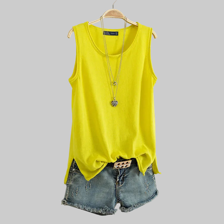 Women’s Everyday Scoop-Neck Tank in Canary Yellow – Sleeveless Relaxed Fit, Side Slits, Sizes M–2XL | The Pretty Pistol