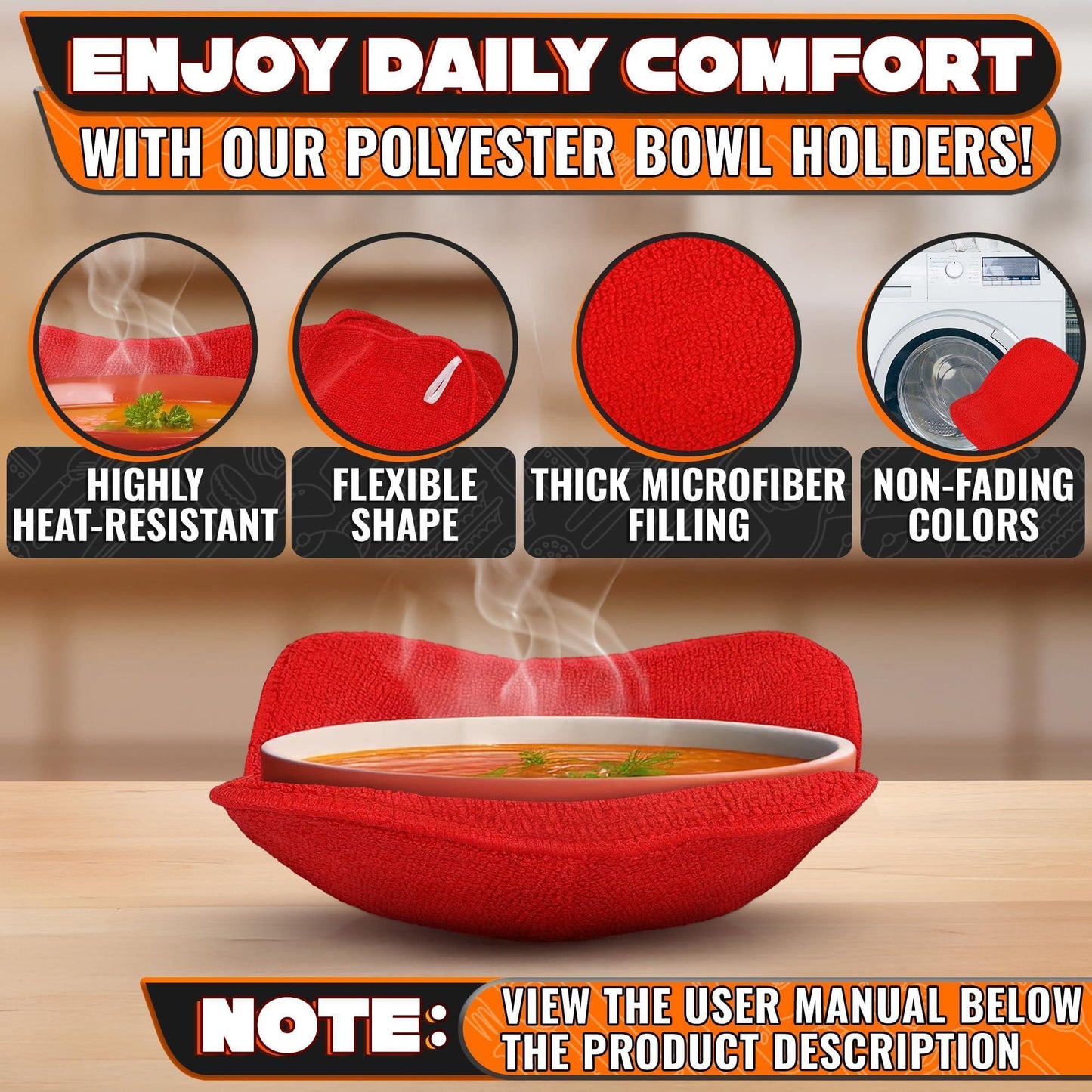 6 Pcs Soup Bowl Holders for Hot Food Heat Resistant Fabric Soup Cozy Bowl Warmer Holder for Kitchen Fits Standard Dishes up to 6.5  & Plates 7.1  – Washable & Reusable  Safe Handling & Trivet Use