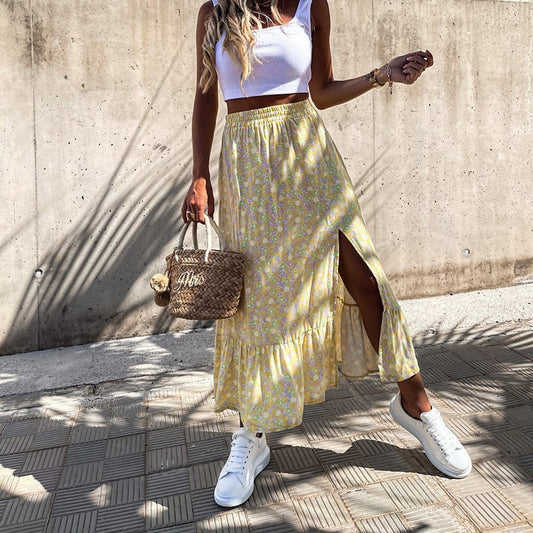 Chic Floral Maxi Skirt with Elastic Waist