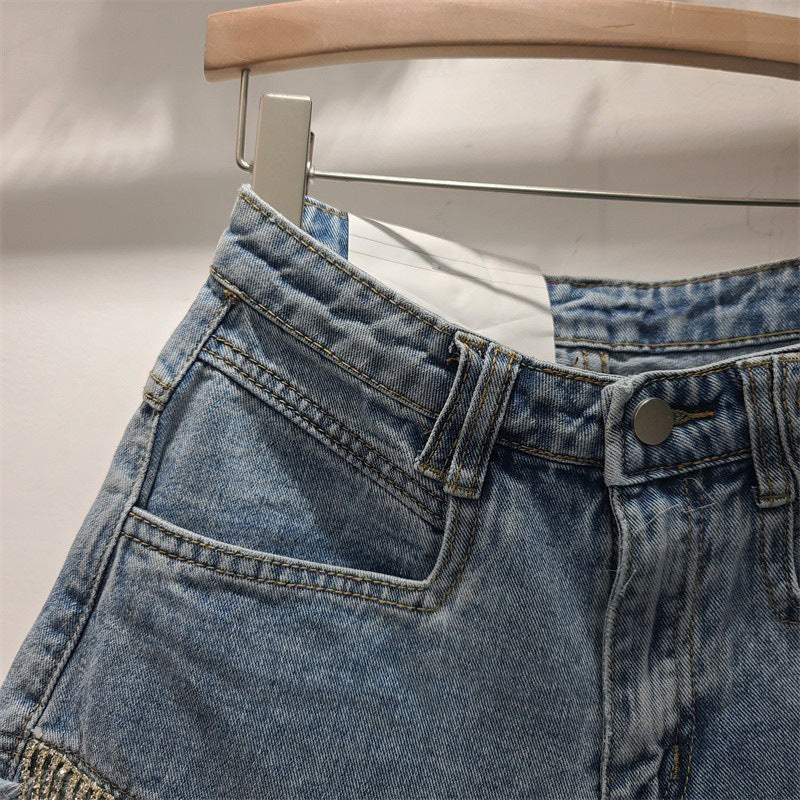 Chic Sparkle Tassel Denim Shorts