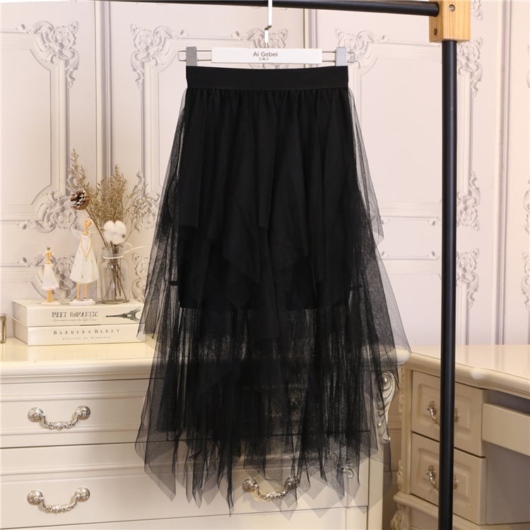 Elevated Mesh Flare Gauze Skirt