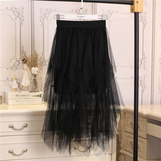 Elevated Mesh Flare Gauze Skirt
