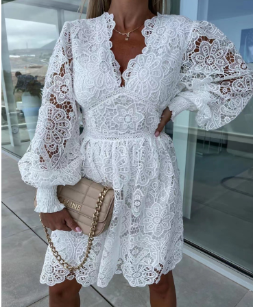 Lace-Trimmed Plus Size Long Sleeve Dress