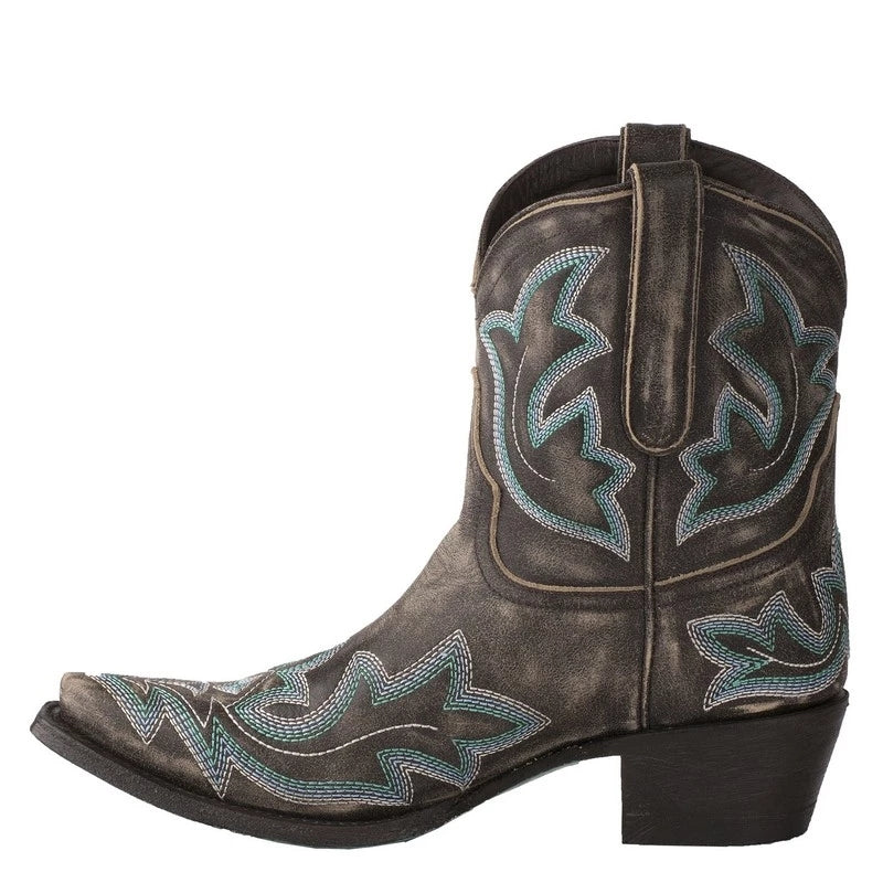 Embroidered Pointed Toe Short Boots