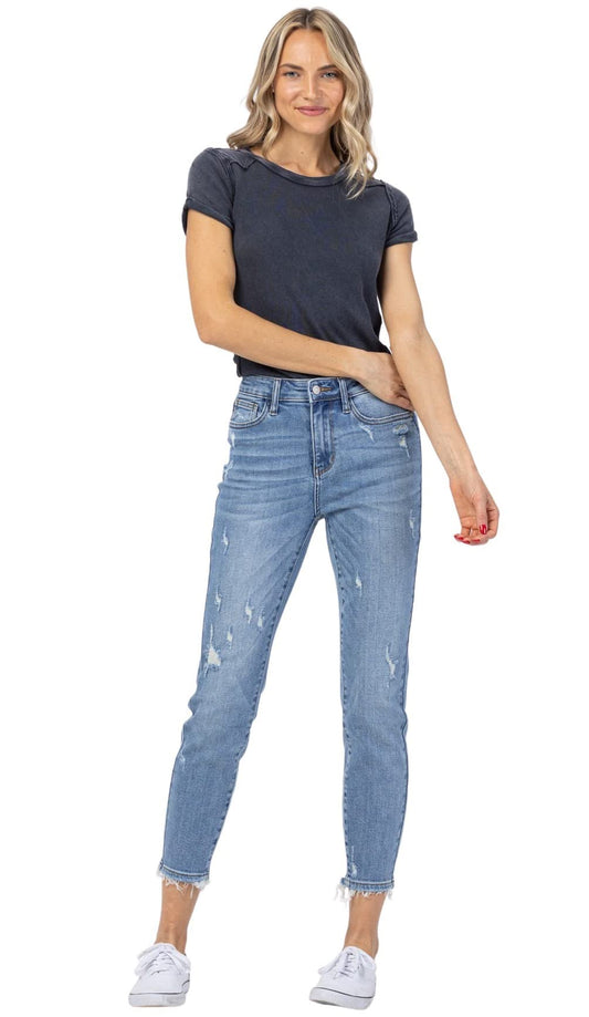 Judy Blue Womens High Rise Mineral Wash Relaxed Fit Jeans (14 Plus Medium Blue)