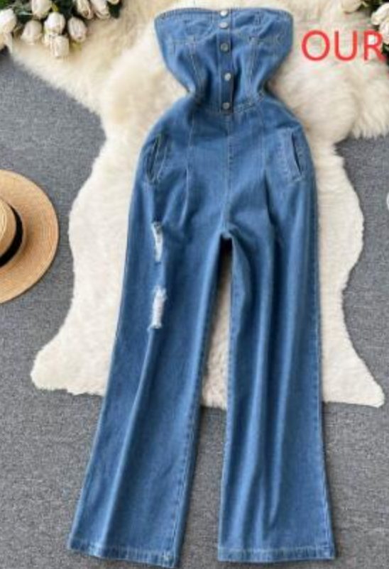 Chic High-Waist Denim Jumpsuit for Women