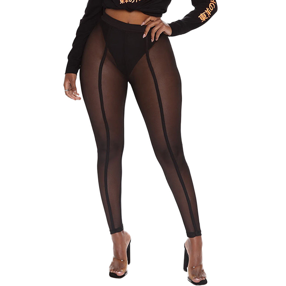 Sheer Mesh Leggings in Black - Vertical Seam Detail Solid Waistband Full Length Sizes S-2XL | The Pretty Pistol
