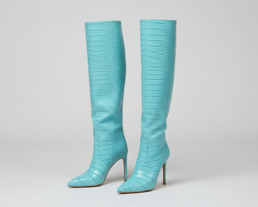 Croc Embossed Knee-High Stiletto Boots