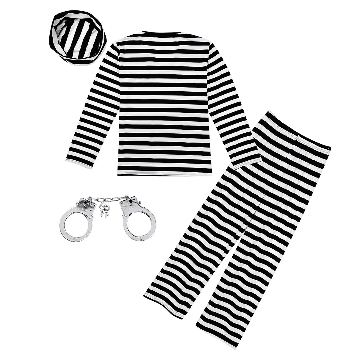Adult Halloween Black and White Striped Prisoner Costume