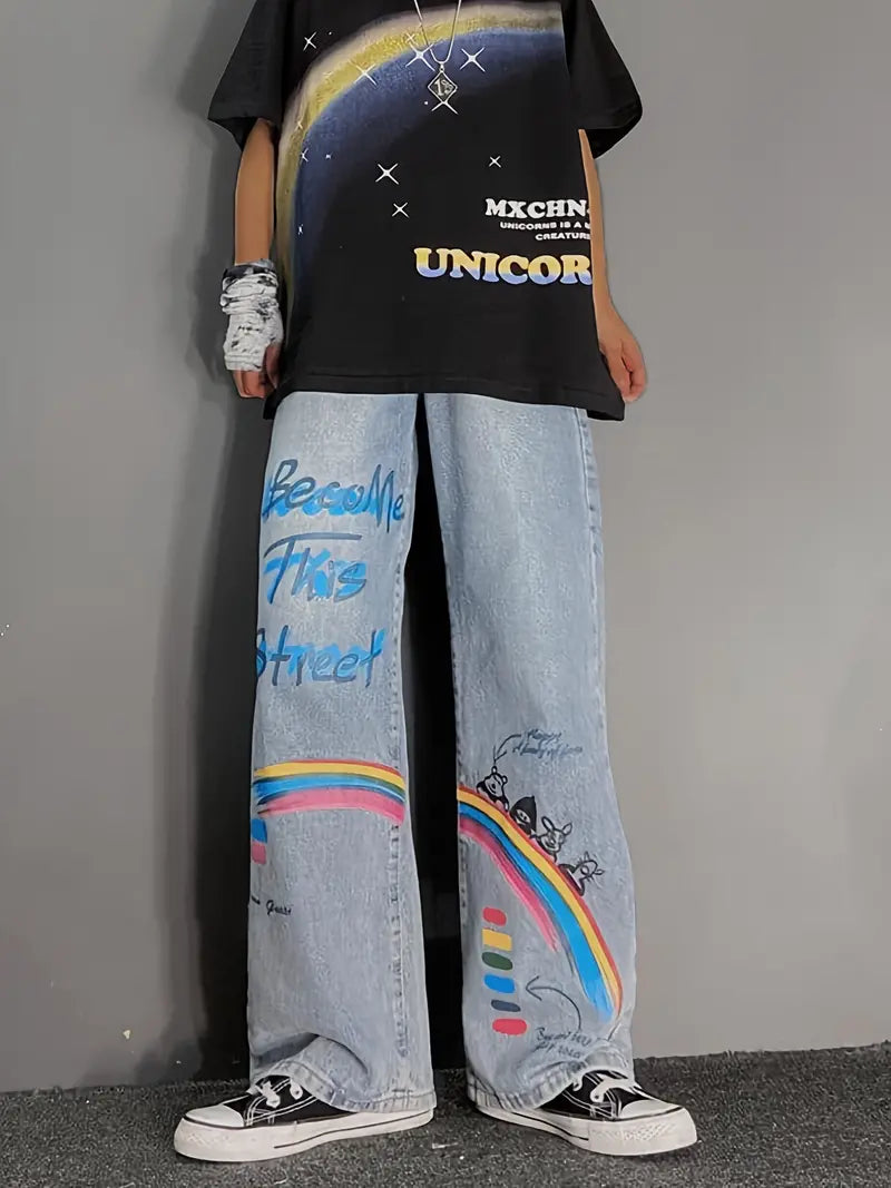 Women's Loose Fit Wide Leg Denim Jeans with Pockets