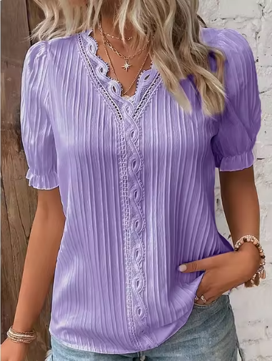 Lace-Trimmed Princess Sleeve Blouse up to 5XL