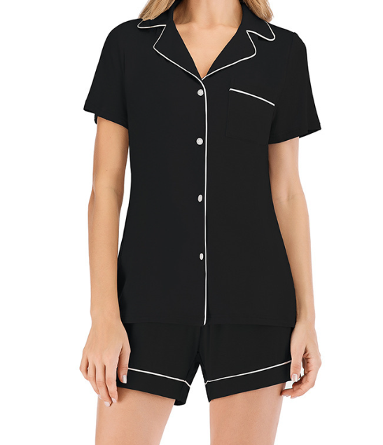 Modal Pajama Shorts Set in Black Short Sleeve Sizes S-2XL | The Pretty Pistol