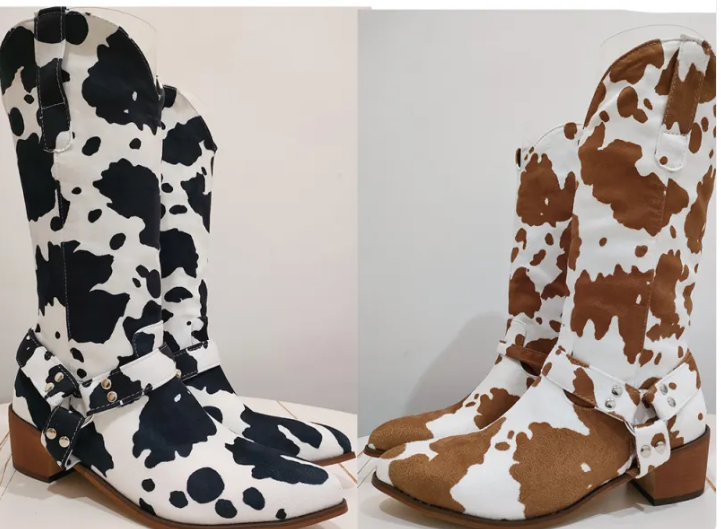 Cow Print Western Boots
