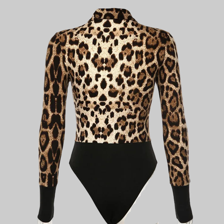 Long-Sleeve Bodysuit in Leopard Print – Smooth Polyester Fabric, Long Sleeves, One-Piece Silhouette, Sizes S-XL | The Pretty Pistol