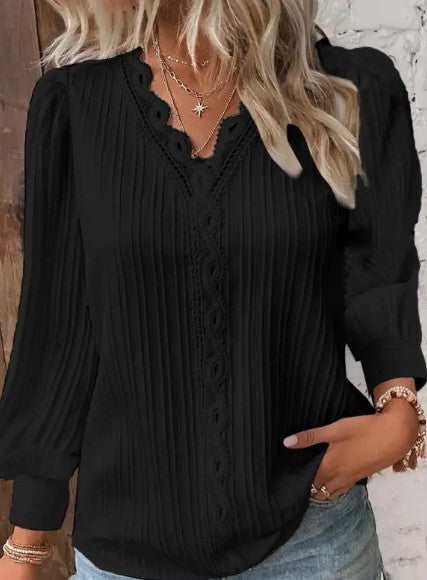 Blouse with Lace Details in Chiffon up to 4XL