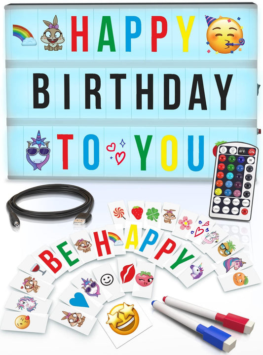 Cinema Light Box with Letters – Marquee Color Changing Light Box Sign with 352 Black Letters & Emoji & 2 markers  Premium Light Up Letter Board – 16 Dimmable Remote Controlled Colored Options