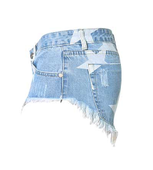 Star Print Fringe Denim Shorts for Women up to 2XL