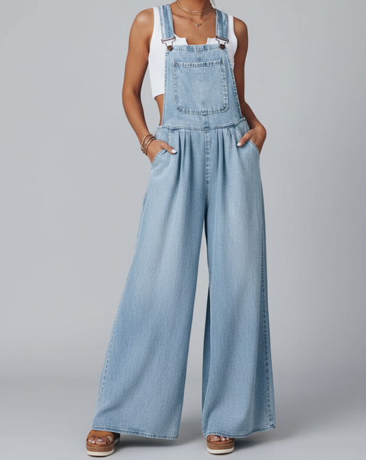  Wide-Leg Denim Overalls with Adjustable Suspenders in Light Blue – Sizes S-2XL | The Pretty Pistol