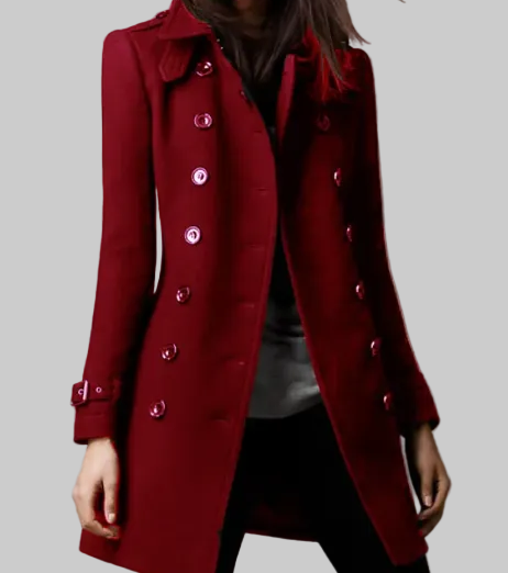 Women’s Command Attention Double-Breasted Trench Coat in Burgundy – Tailored Military Style, Sizes S–3XL | The Pretty Pistol