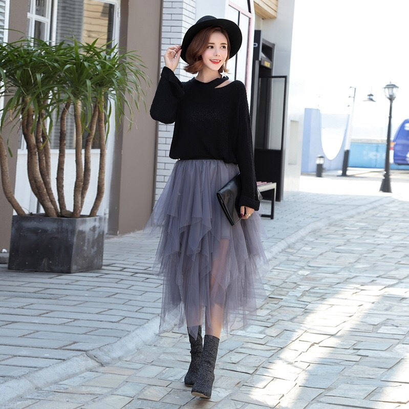 Elevated Mesh Flare Gauze Skirt
