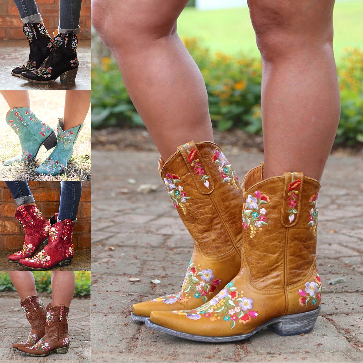 Comfortable Low Heel Embroidered Boots for Women