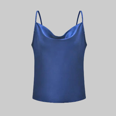 Women’s Draped Cowl Tank in Royal Blue – Glossy Finish, Slim Straps, Draped Neckline, Sizes S–3XL | The Pretty Pistol