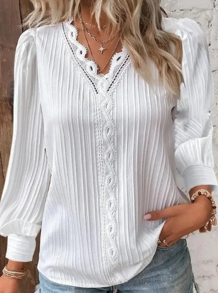 Blouse with Lace Details in Chiffon up to 4XL