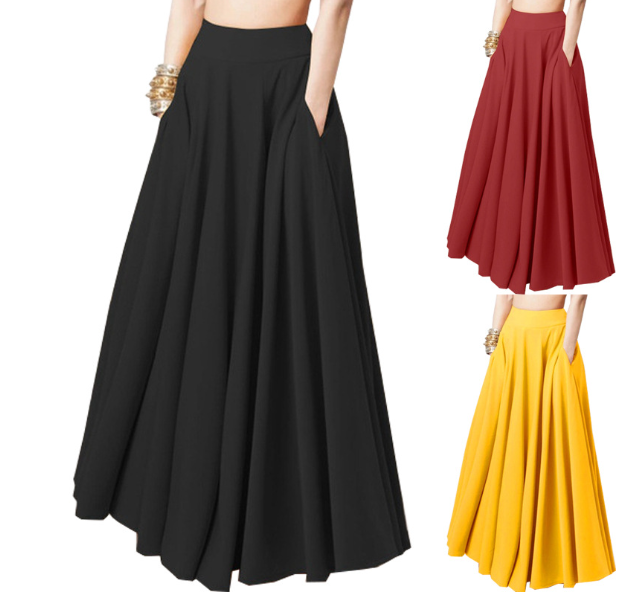 Long Pleated Skirt, High Waist Half Skirt