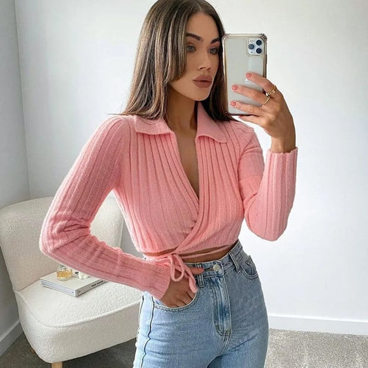 Spring Knit V-Neck Tie Cardigan