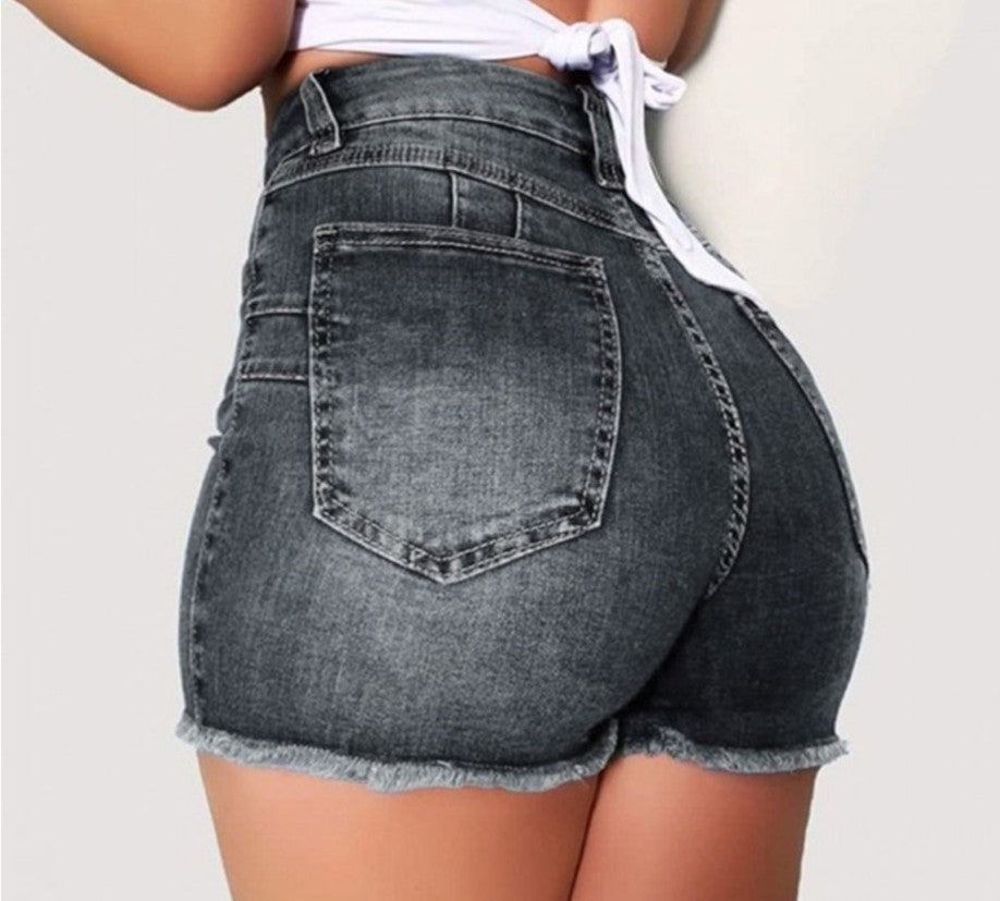 Elastic Slim Fit Ripped Fringe Denim Shorts for Women up to 3XL