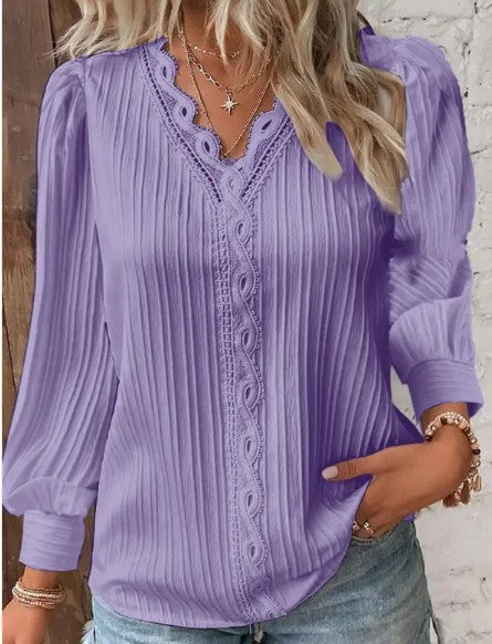 Blouse with Lace Details in Chiffon up to 4XL