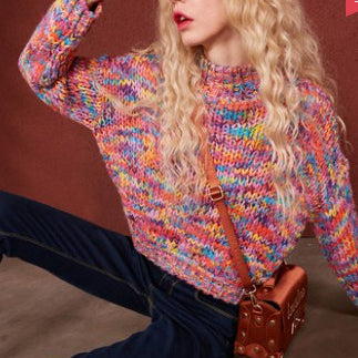 Rainbow Giraffe Pocket Sweater in Multi-Color – Cotton-Blend Fabric, Fitted High Collar, Pocket Detail, Short Length, Sizes S, M & XL | The Pretty Pistol