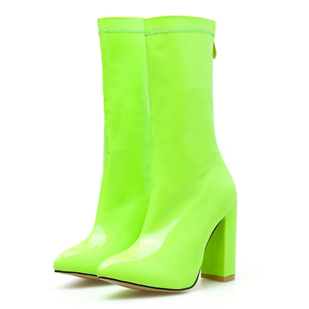 Stylish Candy Color Chunky Heeled Ankle Boots for Women