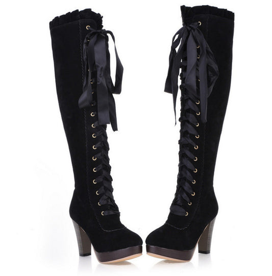 Velvet Suede Tall Lace-Up Boots