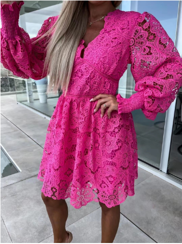 Lace-Trimmed Plus Size Long Sleeve Dress