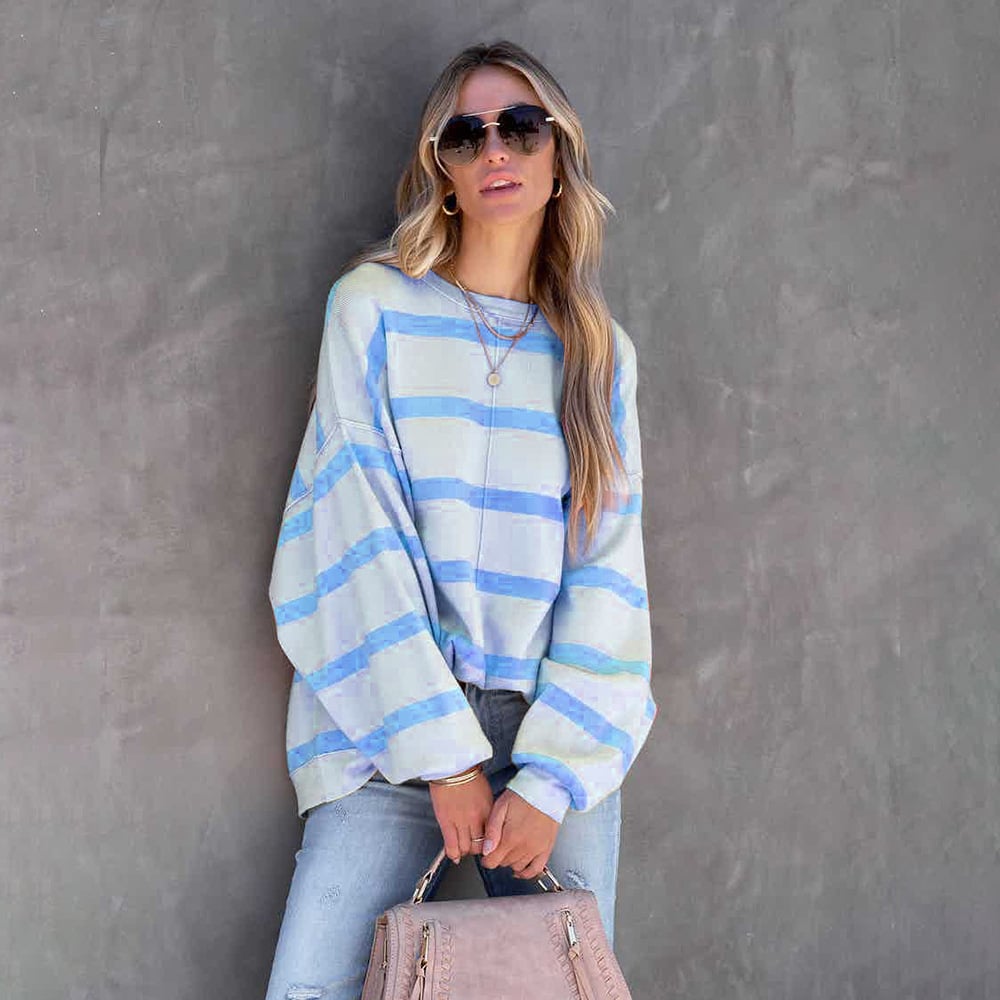 Women's Striped Long Sleeve Casual Loose Tops in Sizes S-2XL