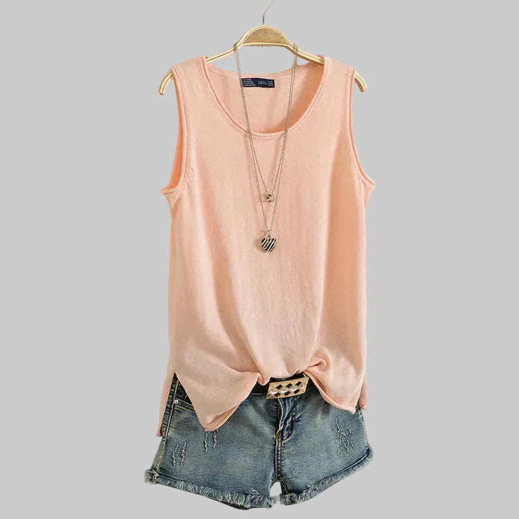Women’s Everyday Scoop-Neck Tank in Light Pink – Sleeveless Relaxed Fit, Side Slits, Sizes M–2XL | The Pretty Pistol