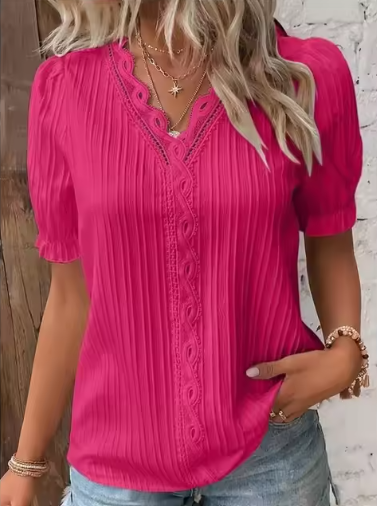 Lace-Trimmed Princess Sleeve Blouse up to 5XL