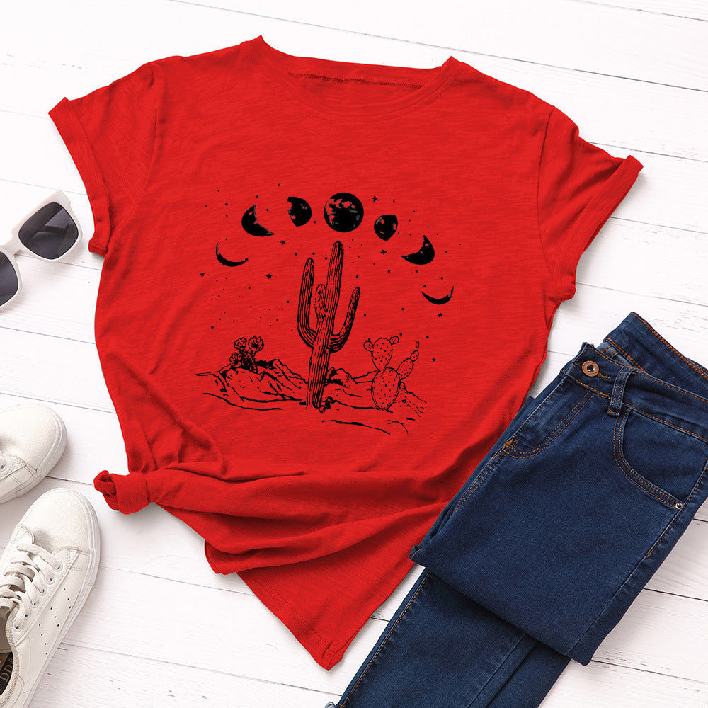 Loose Fit Cactus Cotton Short Sleeve T-Shirt for Women up to 5XL