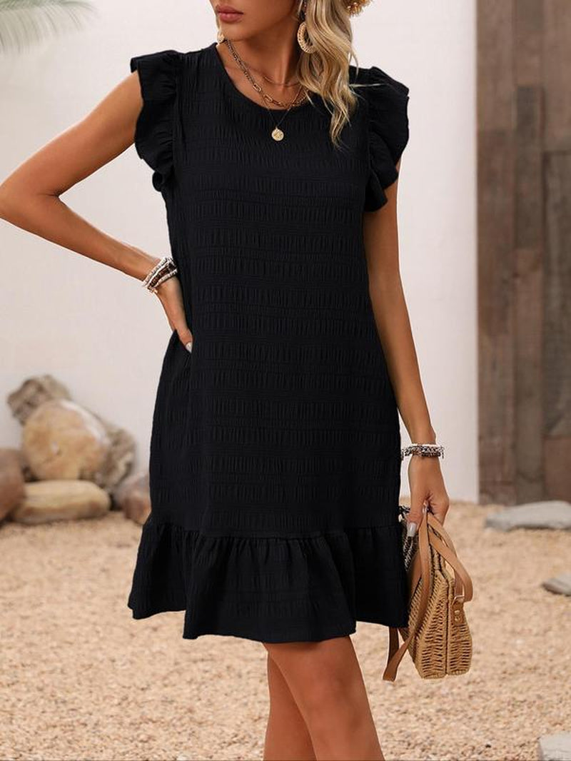 Women's Ruffle Trim Cut Out Smock Dress