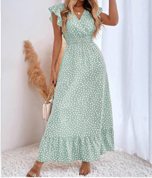 WOLFF Chiffon Summer Dress with Ruffle Hem (One Piece)