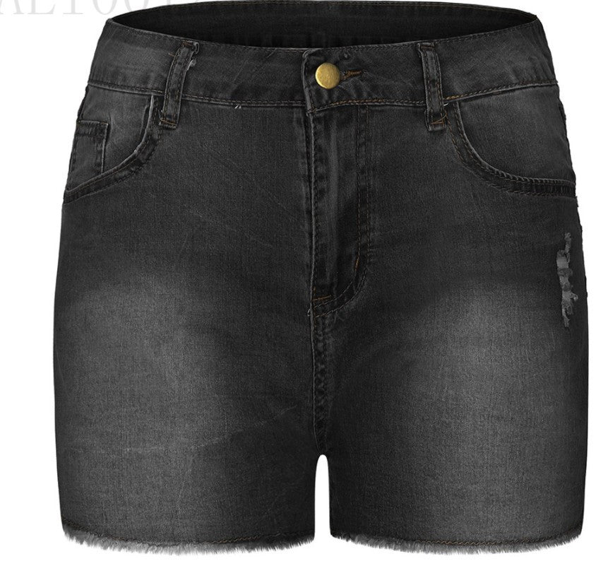 Elastic Slim Fit Ripped Fringe Denim Shorts for Women up to 3XL