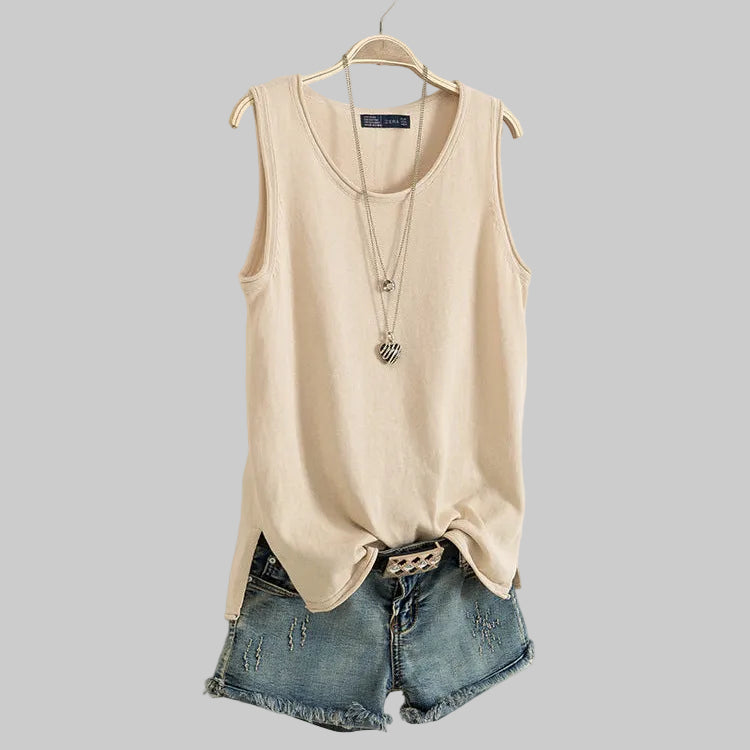 Women’s Everyday Scoop-Neck Tank in Cream – Sleeveless Relaxed Fit, Side Slits, Sizes M–2XL | The Pretty Pistol