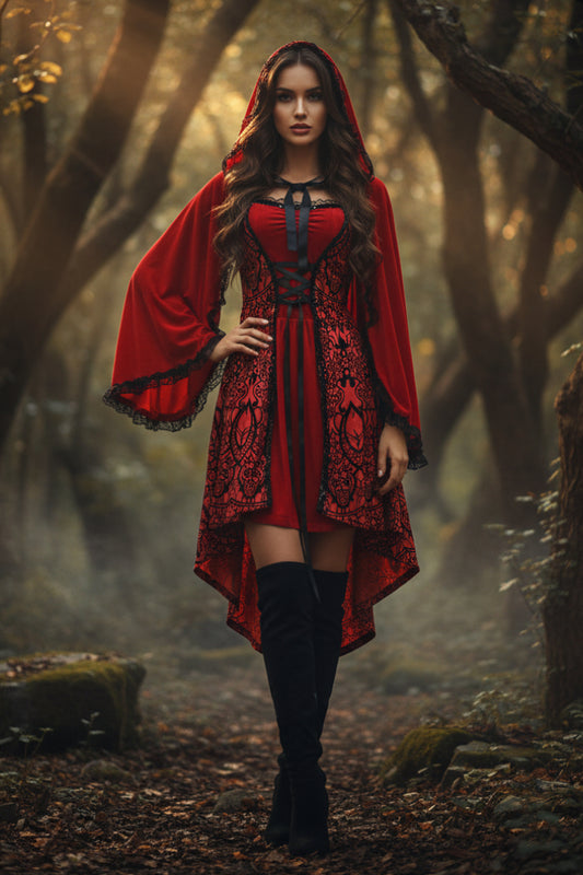 Halloween Jacquard Cloak Little Red Riding Hood Costume