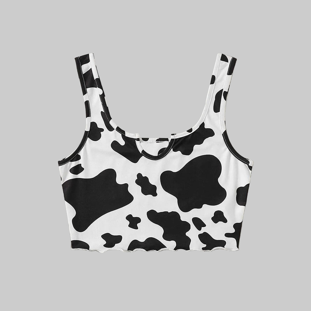 Women’s Western Cow Print Crop Tank in Black and White – Scoop Neck, Wide Straps, Sizes S–XL | The Pretty Pistol