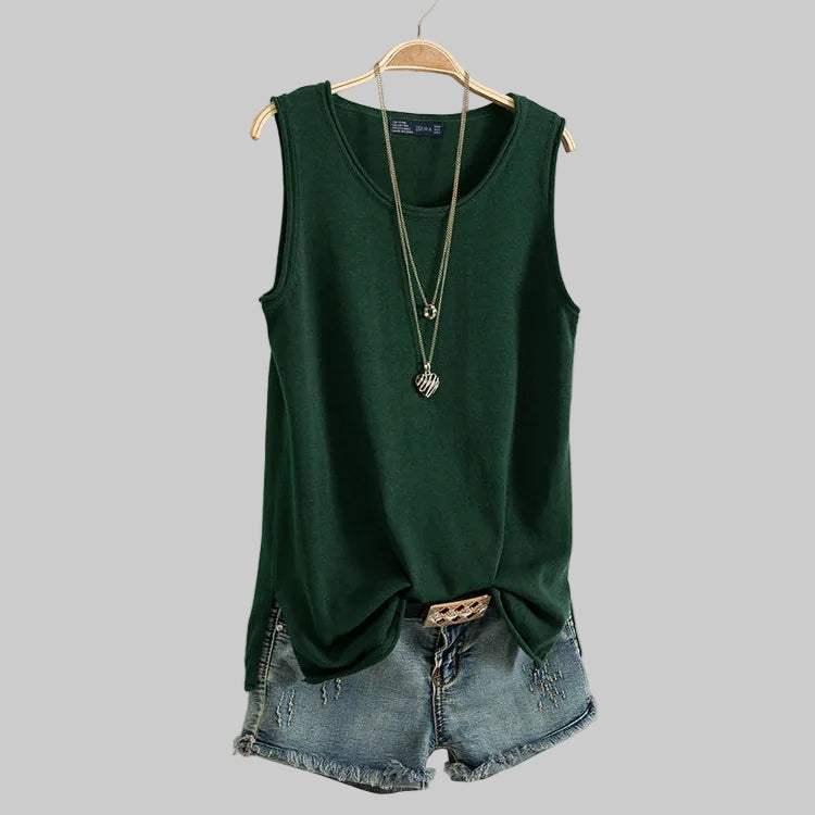 Women’s Everyday Scoop-Neck Tank in Dark Green – Sleeveless Relaxed Fit, Side Slits, Sizes M–2XL | The Pretty Pistol
